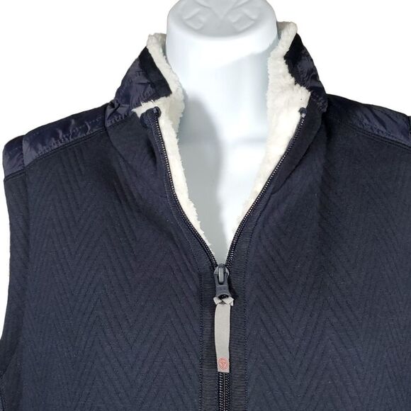 NWT Talbots Navy Blue Zip Vest. Sherpa Lines, Quilted side panes and back yolk. - Picture 2 of 12